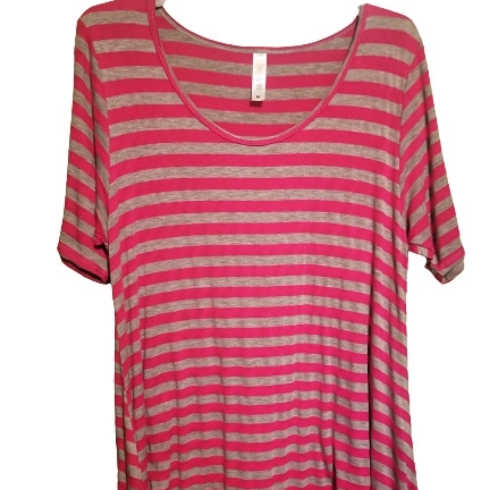 LuLaRoe Red Striped Gray Tunic M